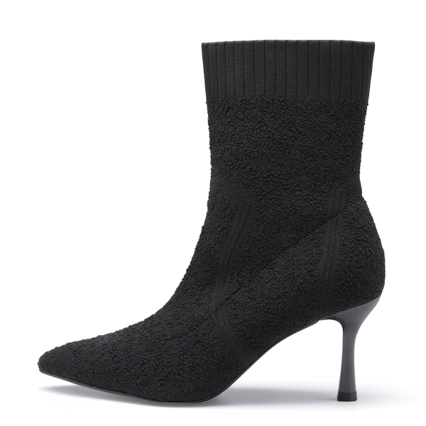 Knitted Stiletto Ankle Booties - BLACK KNITTING - 2